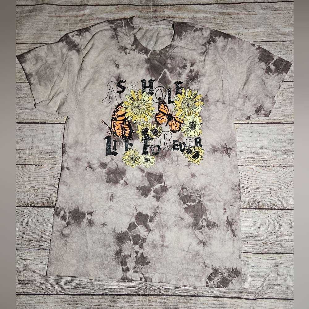 Assholes live forever Sunflowers And Butterflies Tie Dye Graphic Tee Shirt